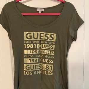 GUESS Khaki Graphic Tee with Gold Accents L